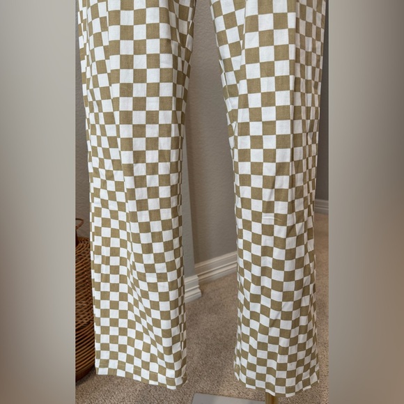 Solai The Label Cream & Tan Checkered Cotton Track Pants w/ Pockets & Drawstring - Picture 3 of 9